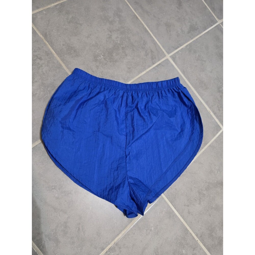 Vintage 90s Body Wrappers 100% Nylon Shiny Blue Split Running Shorts Size Large